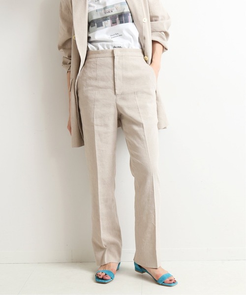 SLOBE IENA(スローブイエナ)の「麻/ポリ ストレートパンツ【手洗い可能】◆(その他パンツ・レディース・ネイビー/アイボリー・38/36)」の2枚目の写真