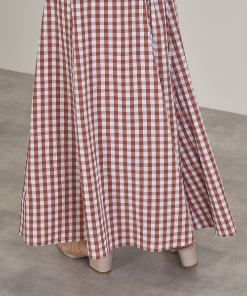 w closet（ダブルクローゼット）の「ギンガム後レースアップスカート（スカート・レディース・ブラック/レンガ・FREE）」の5枚目の写真