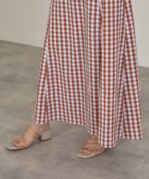 w closet（ダブルクローゼット）の「ギンガム後レースアップスカート（スカート・レディース・ブラック/レンガ・FREE）」の6枚目の写真