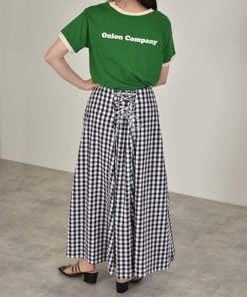 w closet（ダブルクローゼット）の「ギンガム後レースアップスカート（スカート・レディース・ブラック/レンガ・FREE）」の13枚目の写真