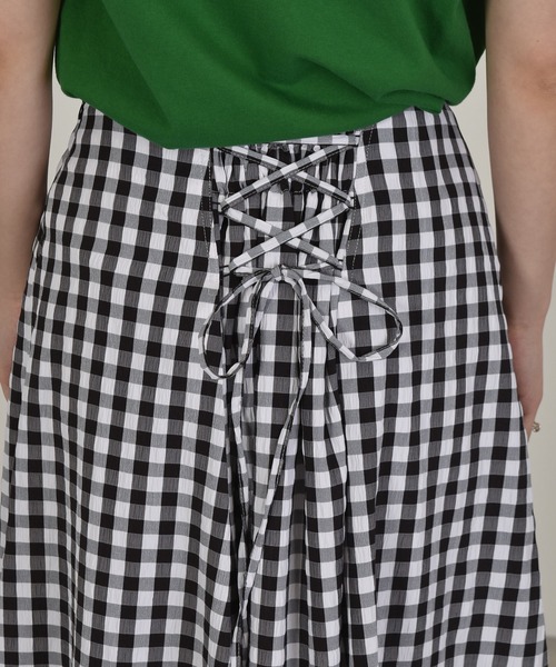 w closet（ダブルクローゼット）の「ギンガム後レースアップスカート（スカート・レディース・ブラック/レンガ・FREE）」の16枚目の写真
