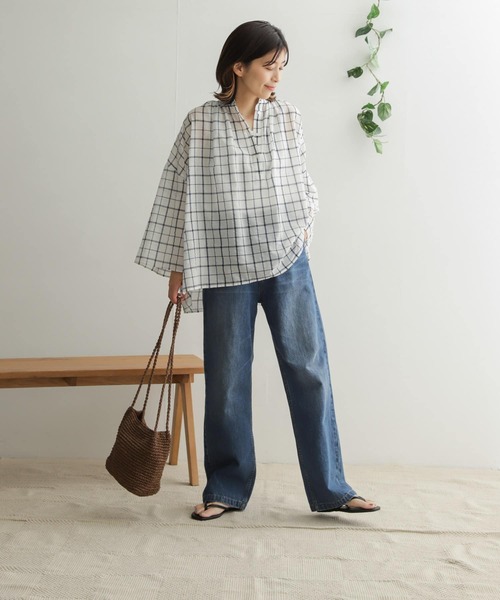 URBAN RESEARCH DOORS（アーバンリサーチドアーズ）の「チェックギャザーブラウス（シャツ/ブラウス・レディース・ホワイト/ネイビー・ONE）」の22枚目の写真