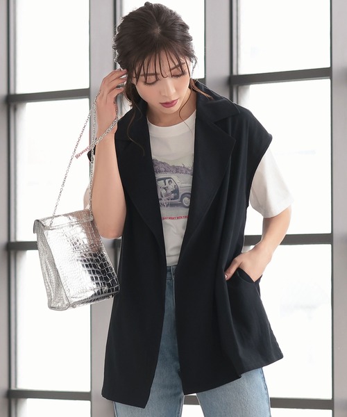 KOBE LETTUCE（コウベレタス）の「ボイルノースリロングジャケット（その他アウター・レディース・カーキ/ブラック/ベージュ/アイボリー・FREE）」の3枚目の写真