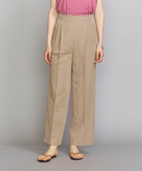 BEAUTY&YOUTH UNITED ARROWS（ビューティーアンドユースユナイテッドアローズ）の「BY 麻ブレンドハイウエストタックワイドパンツ（その他パンツ・レディース・ベージュ/ダークグレー・SMALL/MEDIUM）」の3枚目の写真