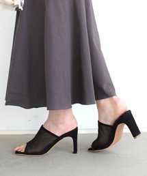 AmiAmi | スクエアトゥシアーパイピングミュールサンダル/8cmヒール(サンダル)