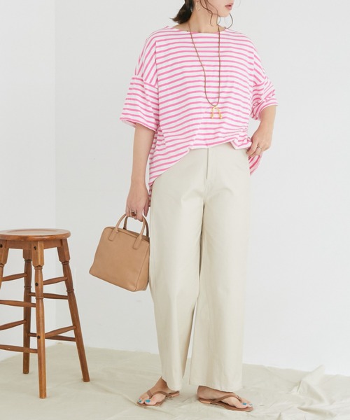 Doux archives（ドゥアルシーヴ）の「切替デザインワイドパンツ（チノパンツ・レディース・ブラウン/カーキ/アイボリー・MEDIUM/SMALL）」の5枚目の写真