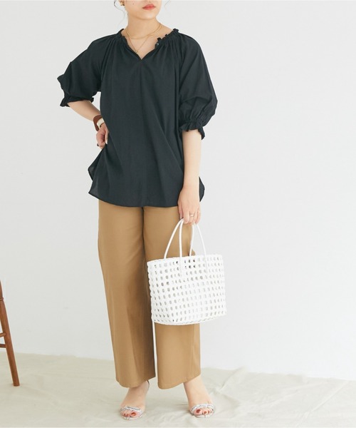 Doux archives（ドゥアルシーヴ）の「切替デザインワイドパンツ（チノパンツ・レディース・ブラウン/カーキ/アイボリー・MEDIUM/SMALL）」の13枚目の写真