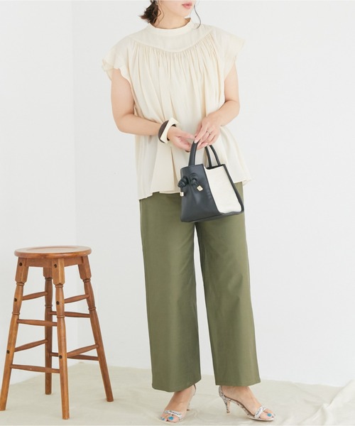 Doux archives（ドゥアルシーヴ）の「切替デザインワイドパンツ（チノパンツ・レディース・ブラウン/カーキ/アイボリー・MEDIUM/SMALL）」の9枚目の写真