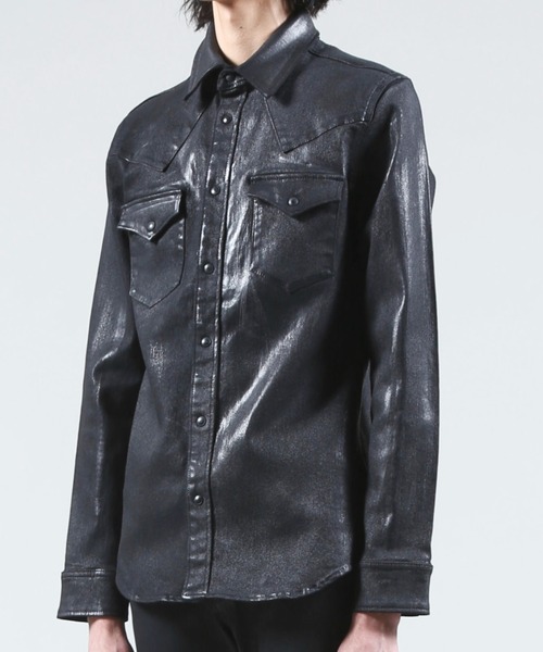 GalaabenD(ガラアーベント)の「EXフィットデニム ブラックコーティングデニムシャツ(シャツ/ブラウス・メンズ・ブラック・S/M/L)」の3枚目の写真
