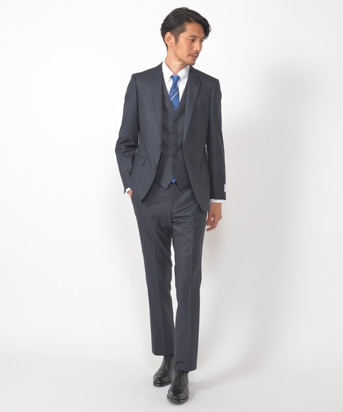 CROWDED CLOSET（クラウデッドクローゼット）の「TW ブライトストライプスーツ／別売りベストあり／2ピースビジネスセットアップスーツ（スーツセット・メンズ・ダークブラウン/ネイビー/グレー・01/02/03/04）」の3枚目の写真