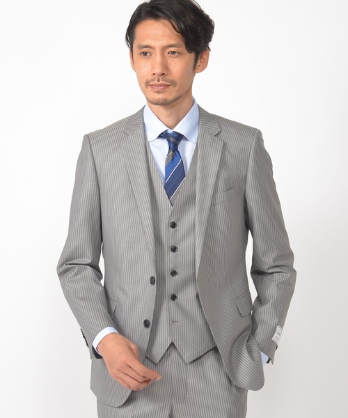 CROWDED CLOSET（クラウデッドクローゼット）の「TW ブライトストライプスーツ／別売りベストあり／2ピースビジネスセットアップスーツ（スーツセット・メンズ・ダークブラウン/ネイビー/グレー・01/02/03/04）」の9枚目の写真