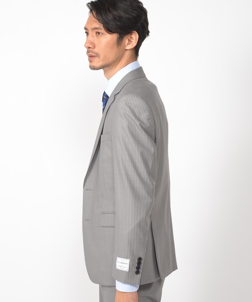 CROWDED CLOSET（クラウデッドクローゼット）の「TW ブライトストライプスーツ／別売りベストあり／2ピースビジネスセットアップスーツ（スーツセット・メンズ・ダークブラウン/ネイビー/グレー・01/02/03/04）」の10枚目の写真