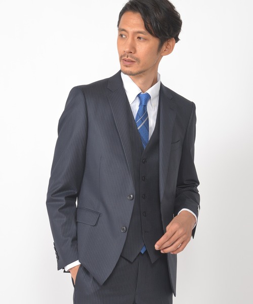 CROWDED CLOSET（クラウデッドクローゼット）の「TW ブライトストライプスーツ／別売りベストあり／2ピースビジネスセットアップスーツ（スーツセット・メンズ・ダークブラウン/ネイビー/グレー・01/02/03/04）」の4枚目の写真