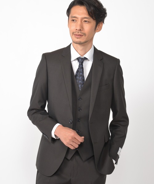 CROWDED CLOSET（クラウデッドクローゼット）の「TW ブライトストライプスーツ／別売りベストあり／2ピースビジネスセットアップスーツ（スーツセット・メンズ・ダークブラウン/ネイビー/グレー・01/02/03/04）」の6枚目の写真