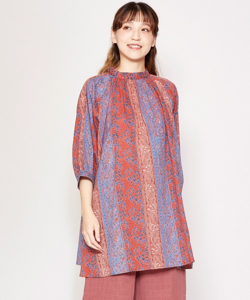 チャイハネ（チャイハネ）の「【チャイハネ】yul コットンドビーブロックプリントトップス（シャツ/ブラウス・レディース・ベージュ/グリーン/レッド・FREE）」の3枚目の写真