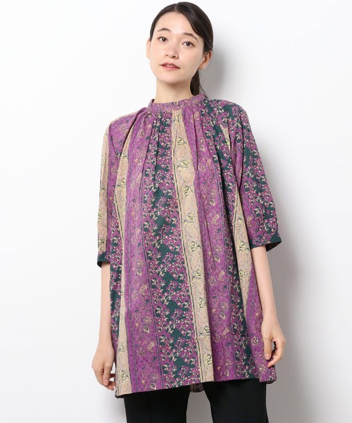 チャイハネ（チャイハネ）の「【チャイハネ】yul コットンドビーブロックプリントトップス（シャツ/ブラウス・レディース・ベージュ/グリーン/レッド・FREE）」の2枚目の写真