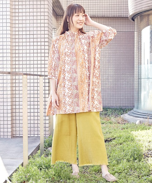 チャイハネ（チャイハネ）の「【チャイハネ】yul コットンドビーブロックプリントトップス（シャツ/ブラウス・レディース・ベージュ/グリーン/レッド・FREE）」の6枚目の写真