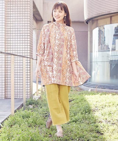 チャイハネ（チャイハネ）の「【チャイハネ】yul コットンドビーブロックプリントトップス（シャツ/ブラウス・レディース・ベージュ/グリーン/レッド・FREE）」の5枚目の写真