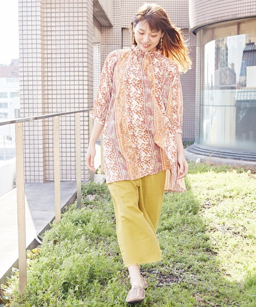 チャイハネ（チャイハネ）の「【チャイハネ】yul コットンドビーブロックプリントトップス（シャツ/ブラウス・レディース・ベージュ/グリーン/レッド・FREE）」の7枚目の写真