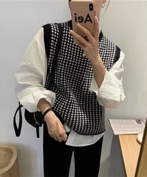 Jewelobe | オーバーサイズハーリキンチェックニットベスト(ベスト)