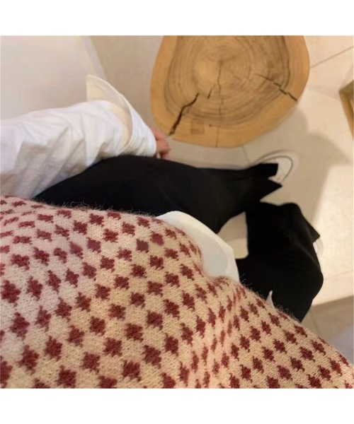 Jewelobe（ジュエローブ）の「オーバーサイズハーリキンチェックニットベスト（ベスト・レディース・ネイビー/ブラック/オフホワイト・FREE）」の19枚目の写真
