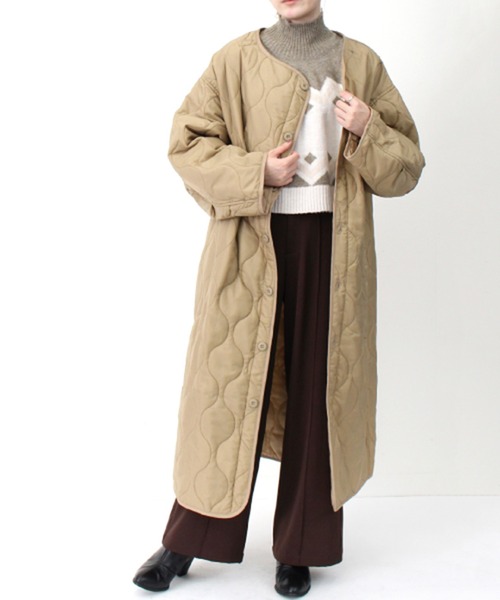 STYLEBLOCK（スタイルブロック）の「リップストップライナーキルトLコート（ブルゾン・レディース・ベージュ/ブラウン/カーキ/ブラック/ホワイト系その他・M）」の4枚目の写真