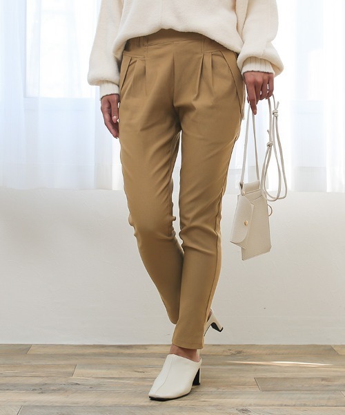 Social GIRL（ソーシャルガール）の「2タック 裏起毛 ストレッチ テーパードパンツ イージーパンツ（その他パンツ・レディース・ネイビー/オフホワイト/ベージュ/カーキ/ブラック/グレイッシュベージュ・L/LL/M）」の3枚目の写真