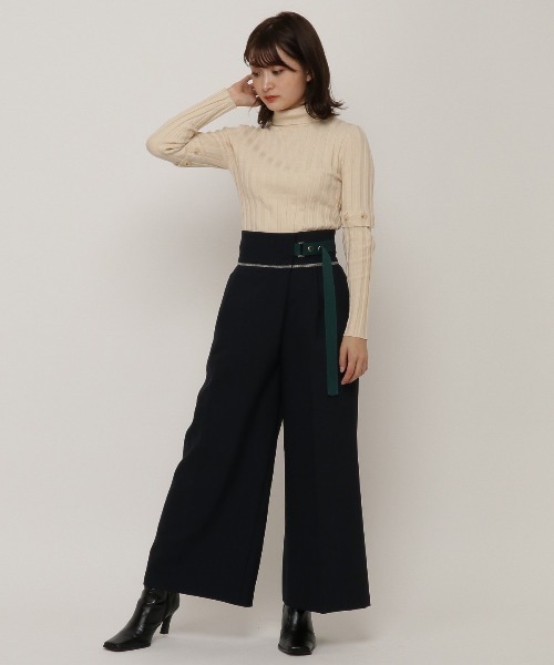 REDYAZEL(レディアゼル)の「配色サス付きワイドパンツ(その他パンツ・レディース・ベージュ系その他/ネイビー/ベージュ・MEDIUM/SMALL)」の20枚目の写真