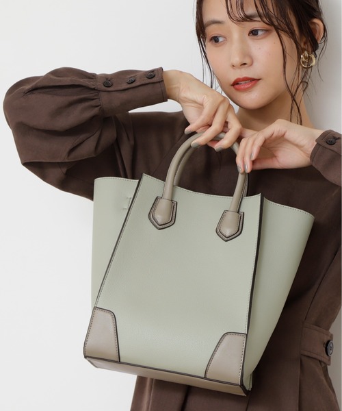 N.（N. Natural Beauty Basic）（エヌエヌナチュラルビューティーベーシック）の「◆スクエアコンビトートバッグ（トートバッグ・レディース・ベージュ/ライトグリーン/ブラック・ﾌﾘ-）」の3枚目の写真