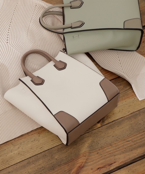 N.（N. Natural Beauty Basic）（エヌエヌナチュラルビューティーベーシック）の「◆スクエアコンビトートバッグ（トートバッグ・レディース・ベージュ/ライトグリーン/ブラック・ﾌﾘ-）」の21枚目の写真