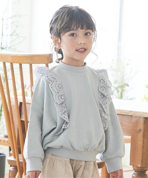 apres les cours（アプレレクール）の「レースフリルトレーナー（スウェット・キッズ・ミント/イエロー/レンガ/ベージュ/ブルー/ピンク・140/90/110/130/100/80/120）」の2枚目の写真