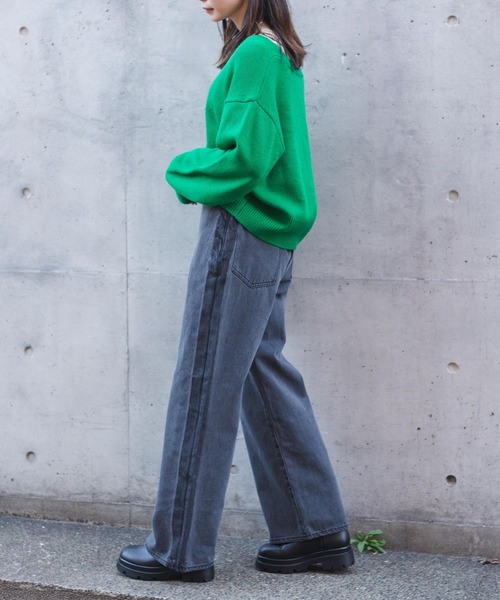 WEGO（ウィゴー）の「WEGO/ウエストフィットワイドストレートラインパンツ（デニムパンツ・レディース・インディゴブルー/ブラック系その他・MEDIUM/SMALL/LARGE）」の11枚目の写真