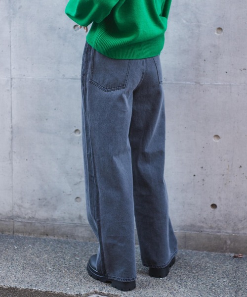 WEGO（ウィゴー）の「WEGO/ウエストフィットワイドストレートラインパンツ（デニムパンツ・レディース・インディゴブルー/ブラック系その他・MEDIUM/SMALL/LARGE）」の9枚目の写真