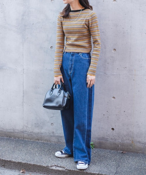 WEGO（ウィゴー）の「WEGO/ウエストフィットワイドストレートラインパンツ（デニムパンツ・レディース・インディゴブルー/ブラック系その他・MEDIUM/SMALL/LARGE）」の14枚目の写真