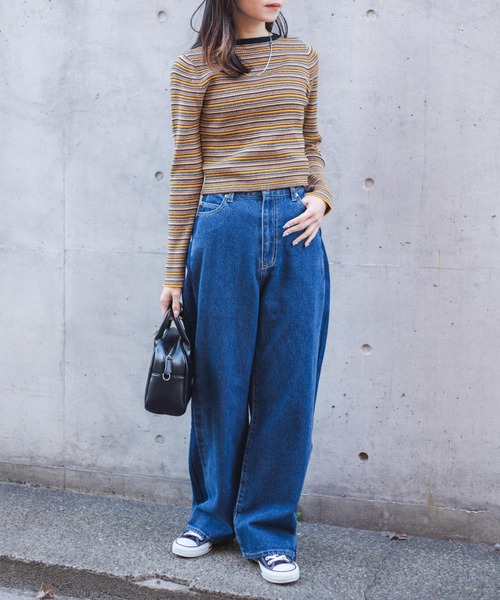 WEGO（ウィゴー）の「WEGO/ウエストフィットワイドストレートラインパンツ（デニムパンツ・レディース・インディゴブルー/ブラック系その他・MEDIUM/SMALL/LARGE）」の10枚目の写真