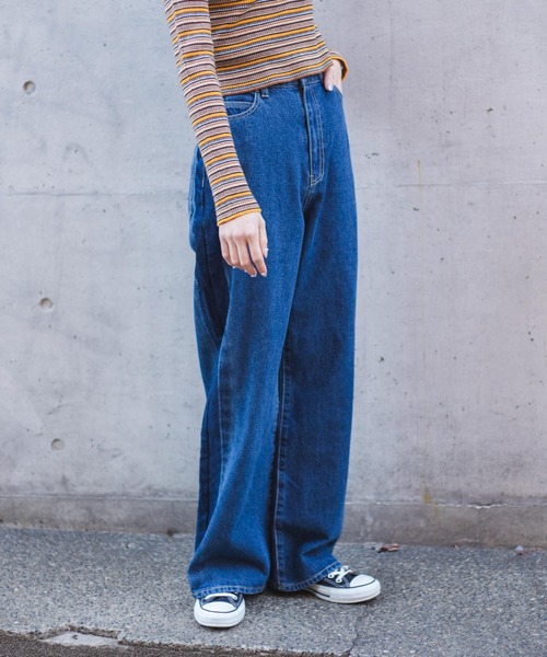 WEGO（ウィゴー）の「WEGO/ウエストフィットワイドストレートラインパンツ（デニムパンツ・レディース・インディゴブルー/ブラック系その他・MEDIUM/SMALL/LARGE）」の8枚目の写真