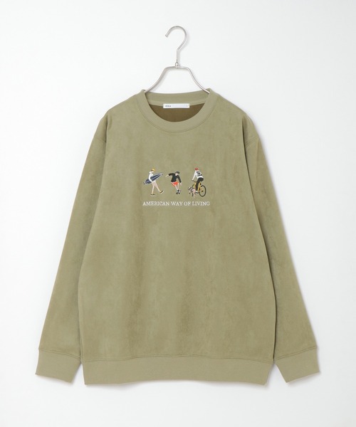 ikka（イッカ）の「フェイクスウェード刺繍プルオーバー（スウェット・メンズ・チャコールグレー/ライトグレー/オリーブ/ピンク/ブルー・S/M/L/XL）」の3枚目の写真