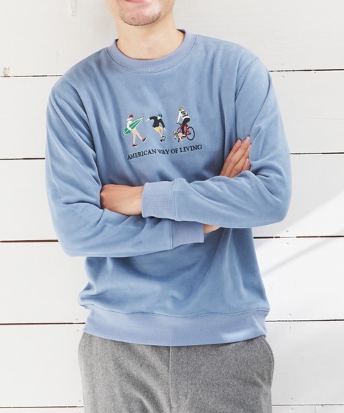 ikka（イッカ）の「フェイクスウェード刺繍プルオーバー（スウェット・メンズ・チャコールグレー/ライトグレー/オリーブ/ピンク/ブルー・S/M/L/XL）」の4枚目の写真