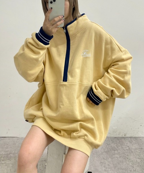 WHO'S WHO gallery（フーズフーギャラリー）の「COOPER FACTパイピングハーフジップ（スウェット・メンズ・アッシュグレー/ネイビー/イエロー/ブラック・FREE）」の9枚目の写真