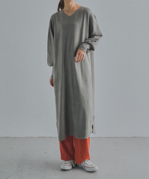 Fashion Letter(ファッションレター)の「Vネックニットロングワンピース(ワンピース・レディース・ブラック/ライトグレー/ベージュ/ブラウン/グレー・M~L/LL~3L/4L~5L)」の10枚目の写真