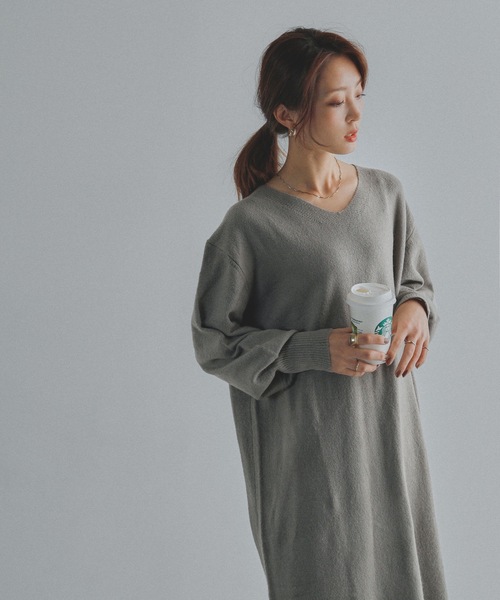 Fashion Letter(ファッションレター)の「Vネックニットロングワンピース(ワンピース・レディース・ブラック/ライトグレー/ベージュ/ブラウン/グレー・M~L/LL~3L/4L~5L)」の13枚目の写真