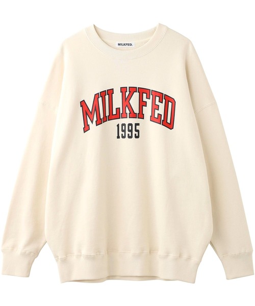 MILKFED.(ミルクフェド)の「COLLEGE SWEAT TOP(スウェット・レディース・オフホワイト/ブラック/アッシュ/ベージュ/ネイビー・ONE SIZE)」の9枚目の写真
