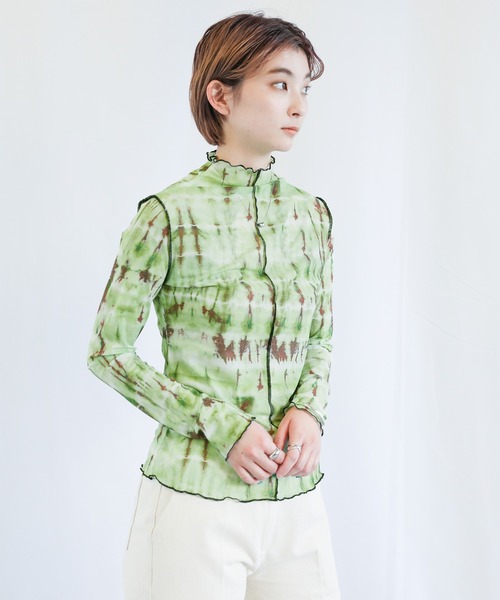 select MOCA（セレクトモカ）の「ハイネックニュアンス柄シアーメロートップス（Tシャツ/カットソー・レディース・グリーン・FREE）」の6枚目の写真