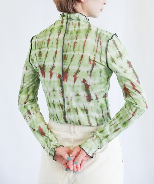 select MOCA（セレクトモカ）の「ハイネックニュアンス柄シアーメロートップス（Tシャツ/カットソー・レディース・グリーン・FREE）」の2枚目の写真