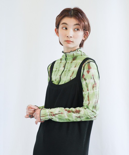 select MOCA（セレクトモカ）の「ハイネックニュアンス柄シアーメロートップス（Tシャツ/カットソー・レディース・グリーン・FREE）」の10枚目の写真