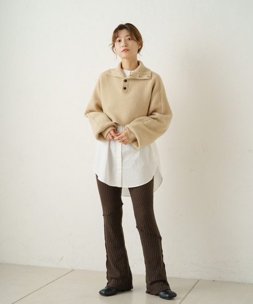 Kastane(カスタネ)の「【SETUP対応アイテム】ニットメロウフレアレギンス(その他パンツ・レディース・ブラック/アイボリー/ブラウン・FREE)」の4枚目の写真