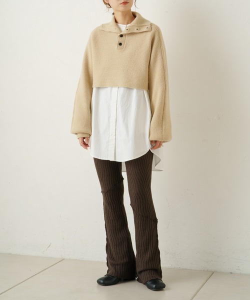 Kastane(カスタネ)の「【SETUP対応アイテム】ニットメロウフレアレギンス(その他パンツ・レディース・ブラック/アイボリー/ブラウン・FREE)」の6枚目の写真