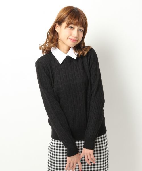 Heather(ヘザー)の「エリツキケーブルニットプルオーバー 559157(ニット/セーター・レディース・オフホワイト/ブラック/ライトグレー/サックスブルー・FREE)」の2枚目の写真