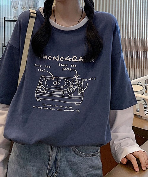 meJane(ミージェーン)の「コントラストポッププリントドッキングTシャツ【ZOZOTOWN限定】(Tシャツ/カットソー・レディース・ホワイト/ネイビー・FREE)」の2枚目の写真