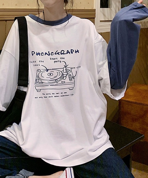 meJane(ミージェーン)の「コントラストポッププリントドッキングTシャツ【ZOZOTOWN限定】(Tシャツ/カットソー・レディース・ホワイト/ネイビー・FREE)」の1枚目の写真